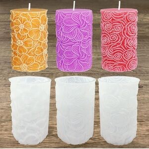 Floral Carved Candle Set - Orange, Purple, Pink
Mold